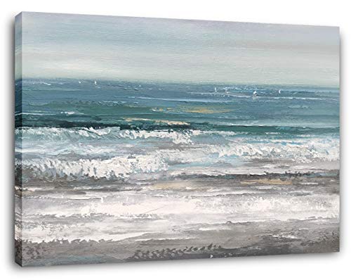 Yihui Arts Large Living Room Wall Arts Hand Painted Modern Abstract Seascape Canvas Oil Painting Ocean Beach Coastal Picture Artwork for Home Decor