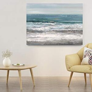 Yihui Arts Large Living Room Wall Arts Hand Painted Modern Abstract Seascape Canvas Oil Painting Ocean Beach Coastal Picture Artwork for Home Decor