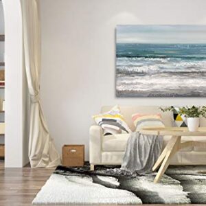 Yihui Arts Large Living Room Wall Arts Hand Painted Modern Abstract Seascape Canvas Oil Painting Ocean Beach Coastal Picture Artwork for Home Decor