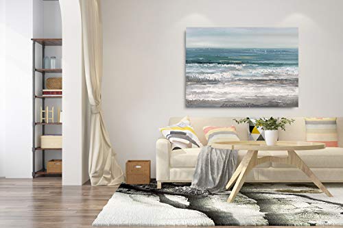 Yihui Arts Large Living Room Wall Arts Hand Painted Modern Abstract Seascape Canvas Oil Painting Ocean Beach Coastal Picture Artwork for Home Decor