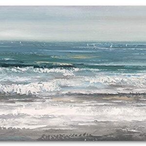 Yihui Arts Large Living Room Wall Arts Hand Painted Modern Abstract Seascape Canvas Oil Painting Ocean Beach Coastal Picture Artwork for Home Decor