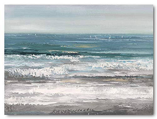 Yihui Arts Large Living Room Wall Arts Hand Painted Modern Abstract Seascape Canvas Oil Painting Ocean Beach Coastal Picture Artwork for Home Decor