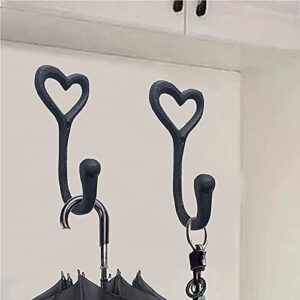 Heavy Duty Coat Hooks, 4pcs Cast Iron Love Heart Shape Wall Hooks for Hanging Coats, Black No Rust Hooks for Scarf, Bag, Towel, Key, Cap, Cup, Hat