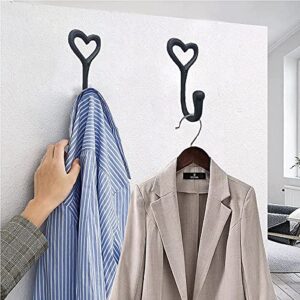 Heavy Duty Coat Hooks, 4pcs Cast Iron Love Heart Shape Wall Hooks for Hanging Coats, Black No Rust Hooks for Scarf, Bag, Towel, Key, Cap, Cup, Hat