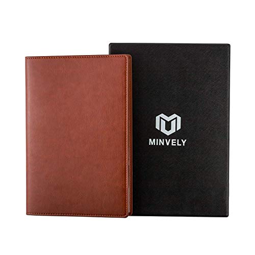 MINVELY A5 Soft Leather Journal Notebook - 100gsm Lined notebook, 12 set of monthly planner, Ivory Pages, Inner CardHolder, Leather Pen Holder, Bookmark | Arrives in luxury Gift Box - Brown