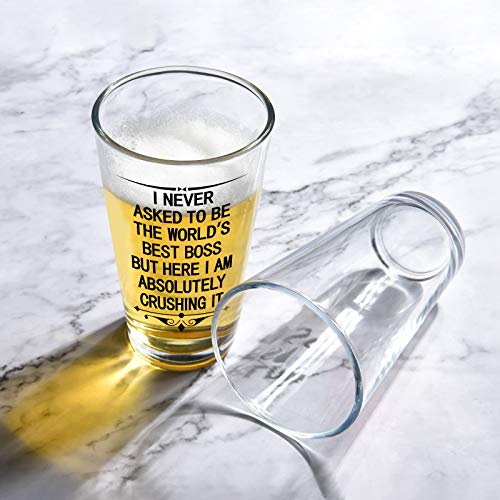 Waipfaru Funny Boss Beer Glass, I Never Asked to Be the World's Best Boss, But I Am Absolutely Crushing it - Bosses Day Birthday Christmas Day Retirement Gift for Men Bosses Father Husband Brother