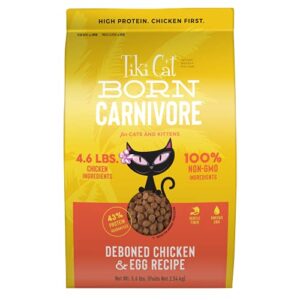 tiki cat born carnivore high protein, deboned chicken & egg, grain-free baked kibble to maximize nutrients, dry cat food, 5.6 lbs. bag