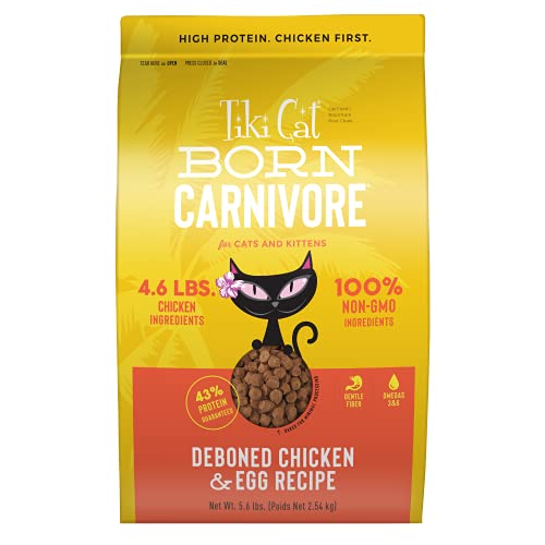 Tiki Cat Born Carnivore High Protein, Deboned Chicken & Egg, Grain-Free Baked Kibble to Maximize Nutrients, Dry Cat Food, 5.6 lbs. Bag