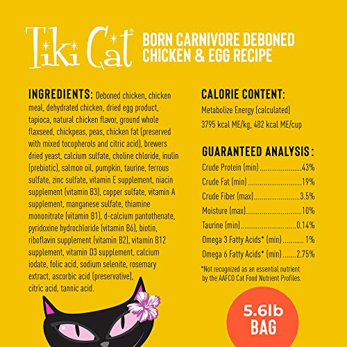 Tiki Cat Born Carnivore High Protein, Deboned Chicken & Egg, Grain-Free Baked Kibble to Maximize Nutrients, Dry Cat Food, 5.6 lbs. Bag