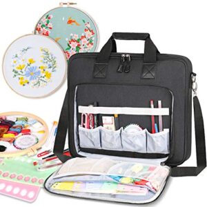 llywcm embroidery project bag - multifunctional embroidery kits storage bag for embroidery floss and crochet hooks sewing accessories (bag only) (black)