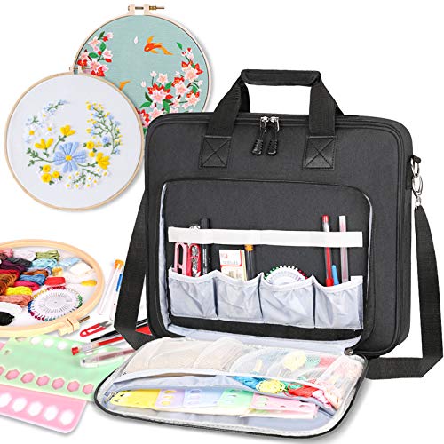 LLYWCM Embroidery Project Bag - Multifunctional Embroidery Kits Storage Bag for Embroidery Floss and Crochet Hooks Sewing Accessories (Bag Only) (Black)