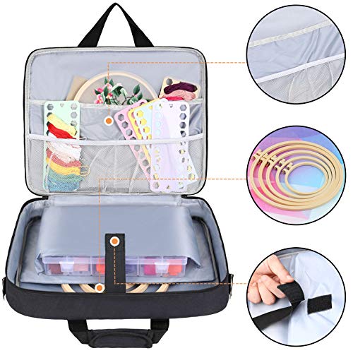 LLYWCM Embroidery Project Bag - Multifunctional Embroidery Kits Storage Bag for Embroidery Floss and Crochet Hooks Sewing Accessories (Bag Only) (Black)
