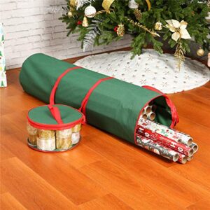 sattiyrch christmas wrapping paper storage bag - tear proof 600d canvas underbed gift wrap organizer bag fits 20 rolls 40 inch & ribbon holder,dual zips & carry handles,green