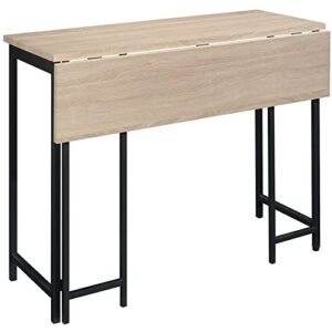 sauder north avenue wood-metal dining table with drop leaf in black charter oak