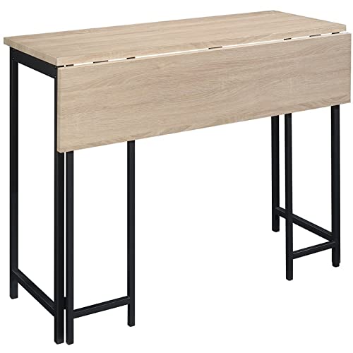 Sauder North Avenue Wood-Metal Dining Table with Drop Leaf in Black Charter Oak