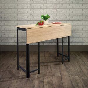 Sauder North Avenue Wood-Metal Dining Table with Drop Leaf in Black Charter Oak