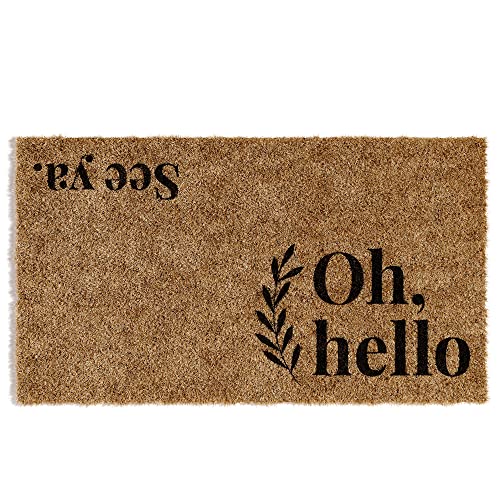 Barnyard Designs 'Oh Hello, See Ya' Doormat Welcome Mat for Outdoors, Large Front Door Entrance Mat, 30x17, Brown