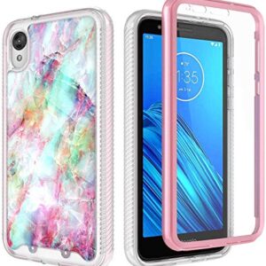 E-Began Case for Motorola Moto E6, Full-Body Protective Rugged Matte Bumper Cover with Built-in Screen Protector, Marble Design, Shockproof Impact Durable Phone Case (2019 Release) -Fantasy