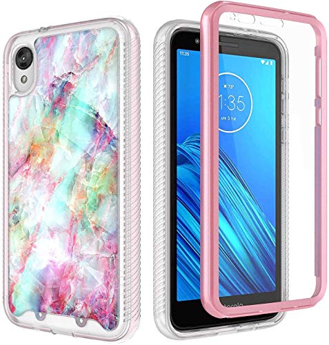 E-Began Case for Motorola Moto E6, Full-Body Protective Rugged Matte Bumper Cover with Built-in Screen Protector, Marble Design, Shockproof Impact Durable Phone Case (2019 Release) -Fantasy