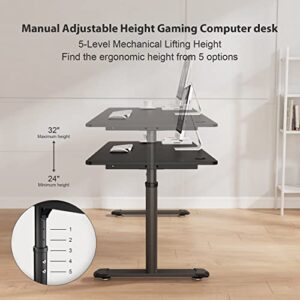 EUREKA ERGONOMIC 60 Inch Manual Height Adjustable Computer Gaming Desk, Large Home Office Standing Table Workstation for 3 Monitors with Free Mouse Pad for Home Office Gaming,Black