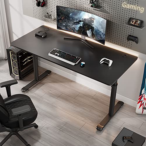 EUREKA ERGONOMIC 60 Inch Manual Height Adjustable Computer Gaming Desk, Large Home Office Standing Table Workstation for 3 Monitors with Free Mouse Pad for Home Office Gaming,Black