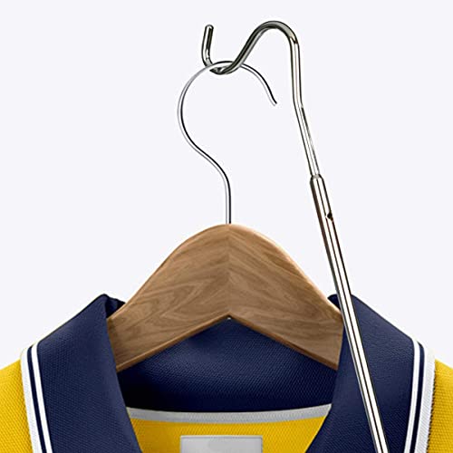 Closet Reacher Pole with Hook and Wooden Handle, Heavy Duty - Adjustable 2.75 – 5 Feet, Chrome Plated Steel Clothing Hanger Shepherds Hook to Easily Reach Clothes etc. - Perfect for College Dorm