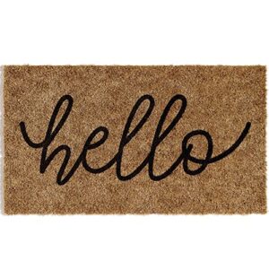 barnyard designs 'hello' doormat welcome mat for outdoors, large front door entrance mat, 30x17, brown