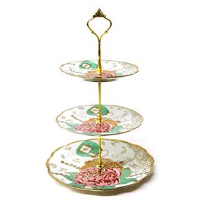 3-layer ceramic cake stand dessert plate cupcake fruit candy display tower, flower dessert stand, children's birthday tea party baby shower serving tray small