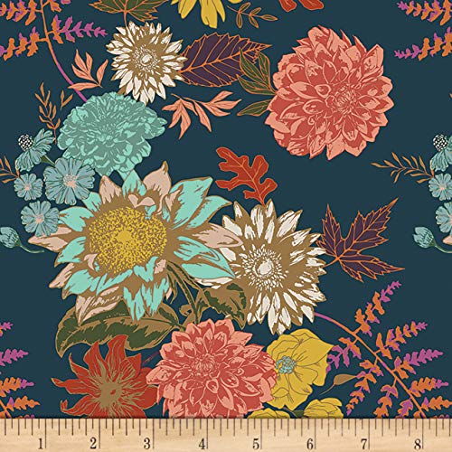 Art Gallery Fabrics Art Gallery Autumn Vibes Floral Glow Twilit Fabric, Navy Blue