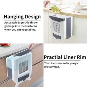 HI NINGER Hanging Kitchen Trash Can, Foldable Waste Bin for Kitchen, Collapsible Hang Small Plastic Garbage Can 2.4 Gallon for Cabinet/Car/Bedroom/Bathroom-Grey