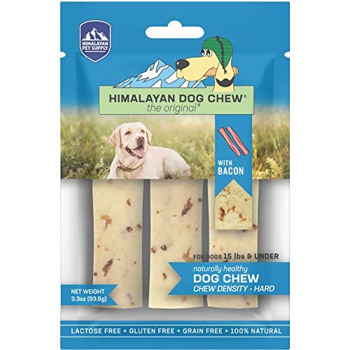 Himalayan Dog Chew Yak Cheese Dog Chews, 100% Natural, Long Lasting, Gluten Free, Healthy & Safe Dog Treats, Lactose & Grain Free, Protein Rich, Small Dogs 15 Lbs & Smaller, Real Bacon Bits, 3.3 oz