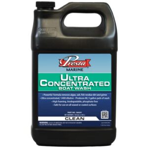 presta ultra concentrated boat wash - powerful boat wash formula perfect for fiberglass, gelcoat & marine finishes / cleans dirt, grime, & water lines / safe for use in marina / 1 gallon (166201)