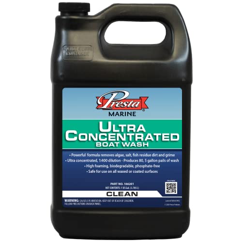 Presta Ultra Concentrated Boat Wash - Powerful Boat Wash Formula Perfect for Fiberglass, Gelcoat & Marine Finishes / Cleans Dirt, Grime, & Water Lines / Safe for Use in Marina / 1 Gallon (166201)