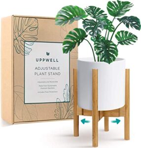 uppwell | adjustable wood plant stand indoor | eco-friendly bamboo 8-12 inch mid century modern flower pot stand | sustainable planter holder for living room balcony | one tree planted per purchase