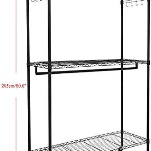 BATHWA Free Standing Closet Wire Shelving Clothing Rolling Rack Heavy Duty Garment Rack with Wheels and Side Hooks