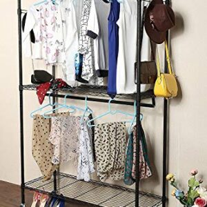 BATHWA Free Standing Closet Wire Shelving Clothing Rolling Rack Heavy Duty Garment Rack with Wheels and Side Hooks