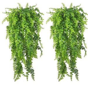 pinvnby reptile plants hanging fake vines boston climbing terrarium plant with suction cup for bearded dragons lizards geckos snake pets hermit crab and tank habitat decorations (2 pack)