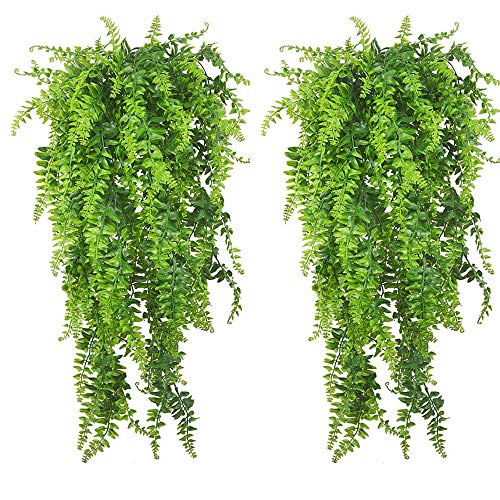 PINVNBY Reptile Plants Hanging Fake Vines Boston Climbing Terrarium Plant with Suction Cup for Bearded Dragons Lizards Geckos Snake Pets Hermit Crab and Tank Habitat Decorations (2 Pack)