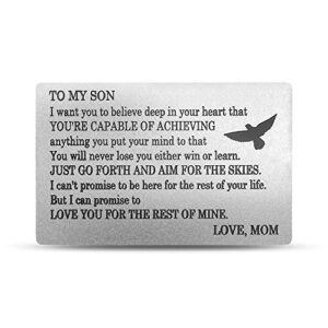 personalized engraved stainless steel wallet card insert for son - unique custom love note metal cards from mom mother for birthday graduation christmas