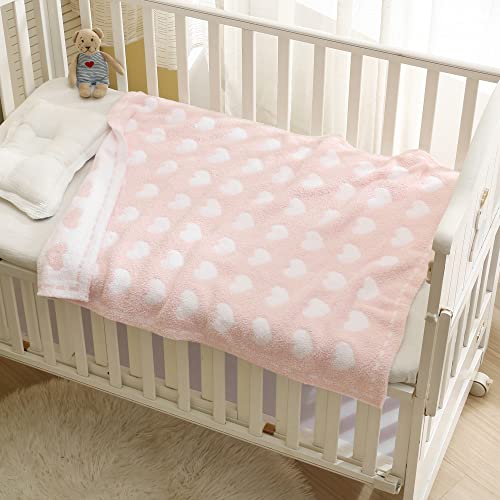 Kid Nation Baby Blankets for Girls Boys Toddler Double-Sided Heart Blanket,40"X 30"Soft Plush Crib Blanket Fluffy Baby Quilt Newborn Stroller Blanket,Light Pink