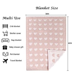Kid Nation Baby Blankets for Girls Boys Toddler Double-Sided Heart Blanket,40"X 30"Soft Plush Crib Blanket Fluffy Baby Quilt Newborn Stroller Blanket,Light Pink