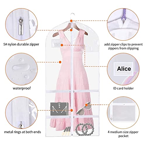 3 PCS Garment Bags, Garment Bags for Dance Costumes, 50 Inch Garment Bags for Hanging Clothes with 7 Zipper Pockets, Garment Bags For Travel Storage, Dance Garment Bags for Dancers, Clear Garment Bag