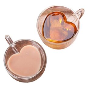heart shaped espresso cups set of 2-double wall glass coffee cup insulated mugs with closed handle-heat resistant glass espresso drinkware - perfect to keep your espresso hot