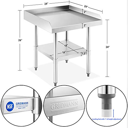 GRIDMANN NSF 16-Gauge Stainless Steel 24"L x 24"W x 24"H Equipment Stand Grill Table with Undershelf for Commercial Restaurant Kitchen