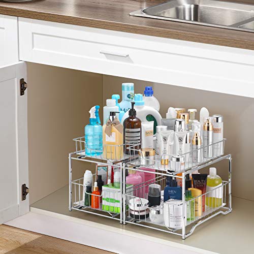 Simple Trending Stackable 2-Tier Vertical Bathroom Storage Under Sink Cabinet Organizer, Toilet Vanity Organizer Drawers, Chrome