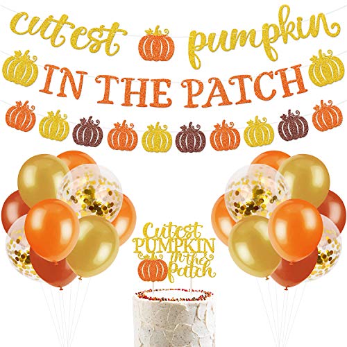 Pumpkin Party Decorations Cutest Pumpkin in the Patch Banner Little Pumpkin Baby Shower Decorations Cake Topper Fall Party Balloons for Fall Birthday Party Decorations Thanksgiving Party Supplies