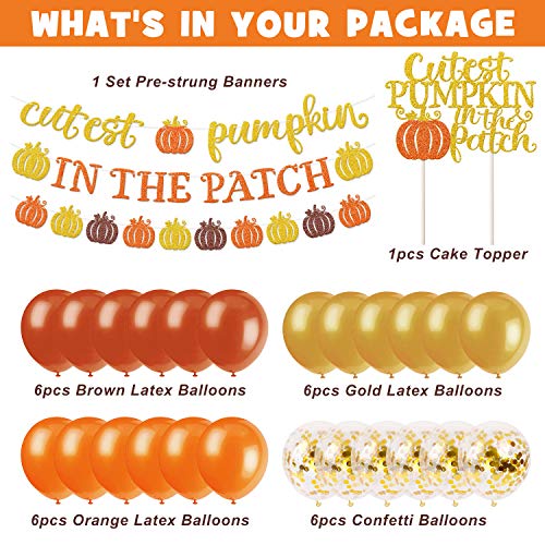 Pumpkin Party Decorations Cutest Pumpkin in the Patch Banner Little Pumpkin Baby Shower Decorations Cake Topper Fall Party Balloons for Fall Birthday Party Decorations Thanksgiving Party Supplies