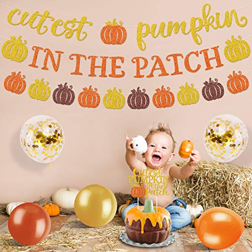 Pumpkin Party Decorations Cutest Pumpkin in the Patch Banner Little Pumpkin Baby Shower Decorations Cake Topper Fall Party Balloons for Fall Birthday Party Decorations Thanksgiving Party Supplies