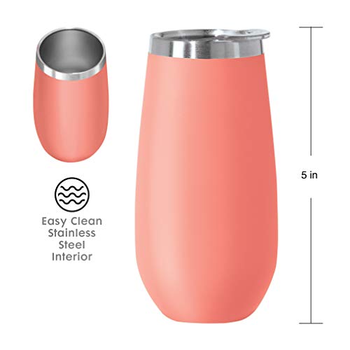 Oggi Thermo Vacuum Insulated Flute-6 oz, Coral, 6 Ounce