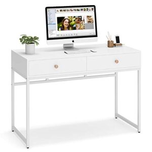 tribesigns computer desk, modern simple 47 inch home office desk study table writing desk with 2 storage drawers, makeup vanity console table white